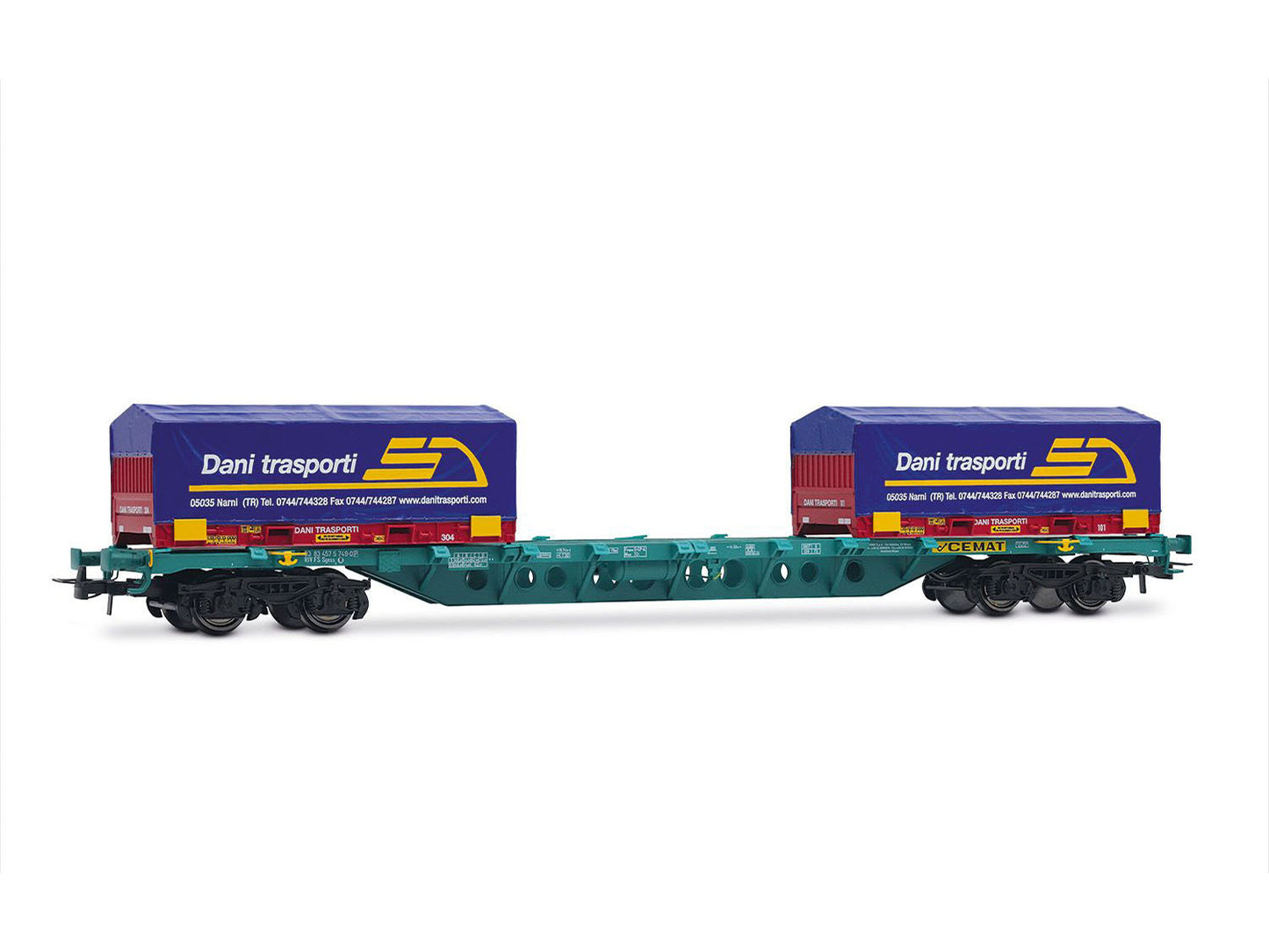 Rivarossi FS CEMAT Sgns Flat Wagon w/2x20' Dani Container Load VI HR6616 HO Gauge
