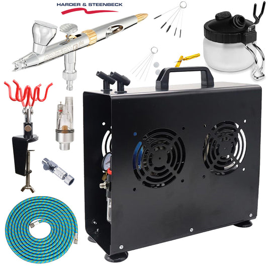 Harder & Steenbeck Evolution Solo 0.28mm Airbrush Premium Compressor Bundle Kit