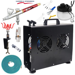 Harder & Steenbeck Infinity Solo 0.25mm Airbrush Premium Compressor Bundle Kit