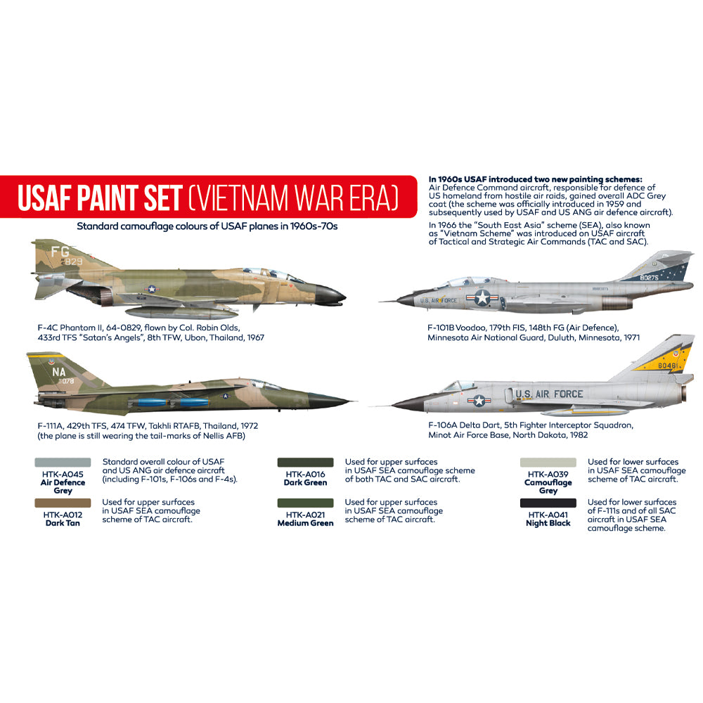 Hataka AS09 USAF (Vietnam War Era) Red Line Acrylic Paint Set