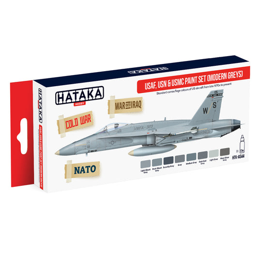 Hataka AS44 USAF, USN & USMC (Modern Greys) Red Line Acrylic Paint Set