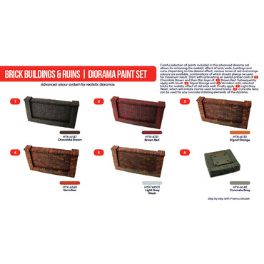 Hataka AS45 Brick Buildings & Ruins Diorama Red Line Acrylic Paint Set