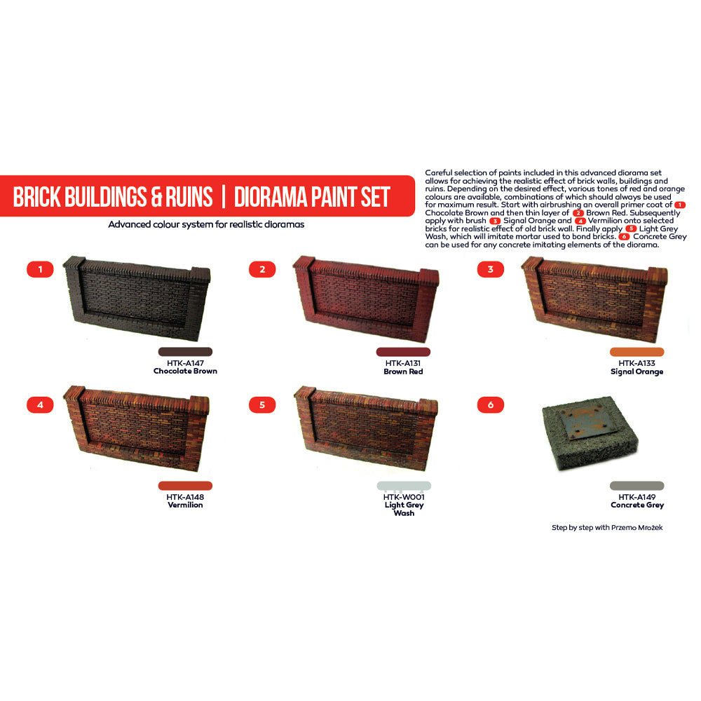 Hataka AS45 Brick Buildings & Ruins Diorama Red Line Acrylic Paint Set