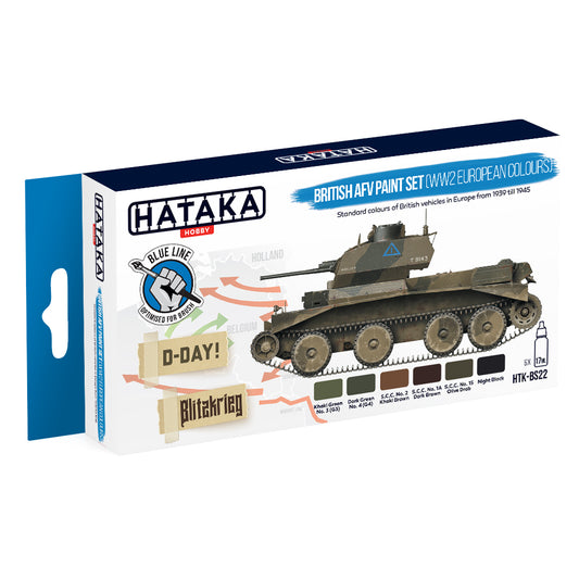 Hataka BS22 British AFV WW2 European Colours Blue Line Acrylic Paint Set