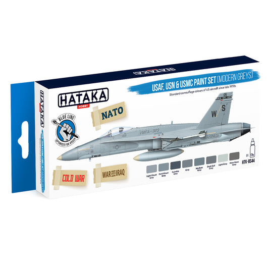 Hataka BS44 USAF, USN & USMC (Modern Greys) Blue Line Acrylic Paint Set