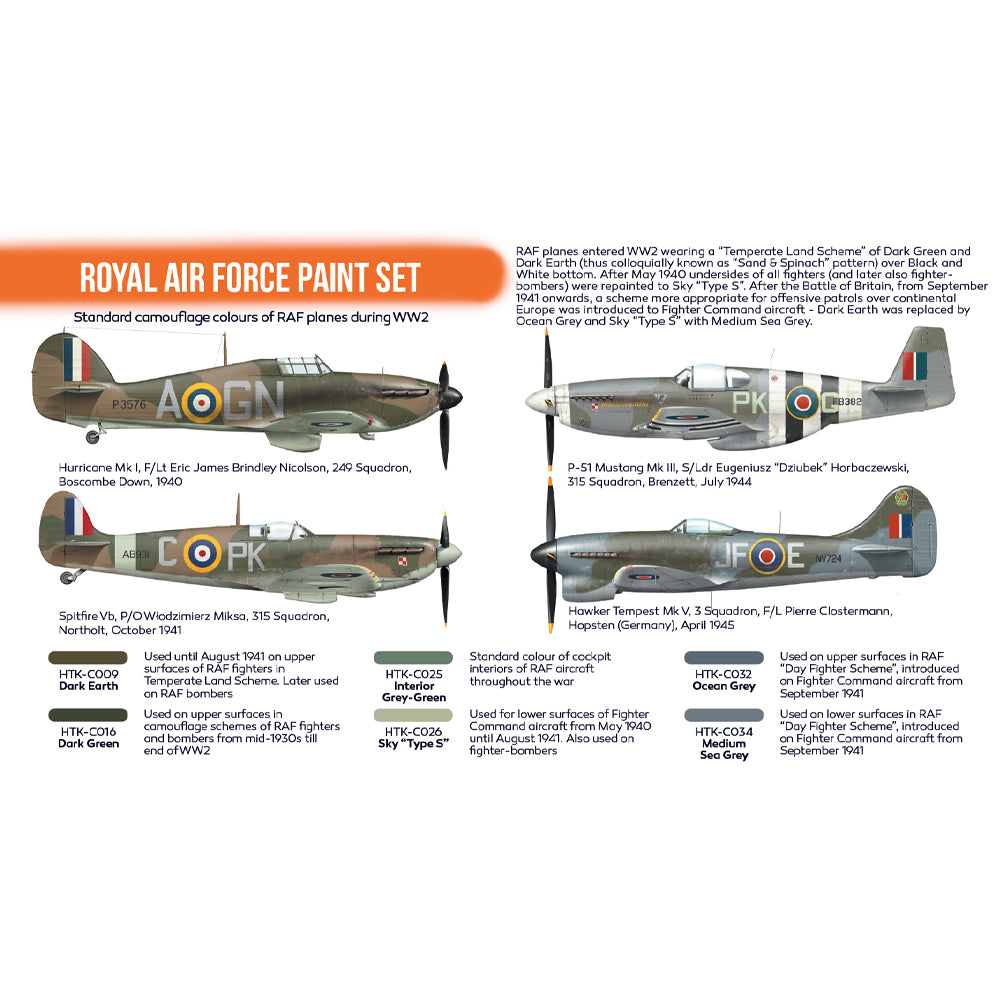 Hataka CS07 Royal Air Force WW2 Orange Line Acrylic Paint Set