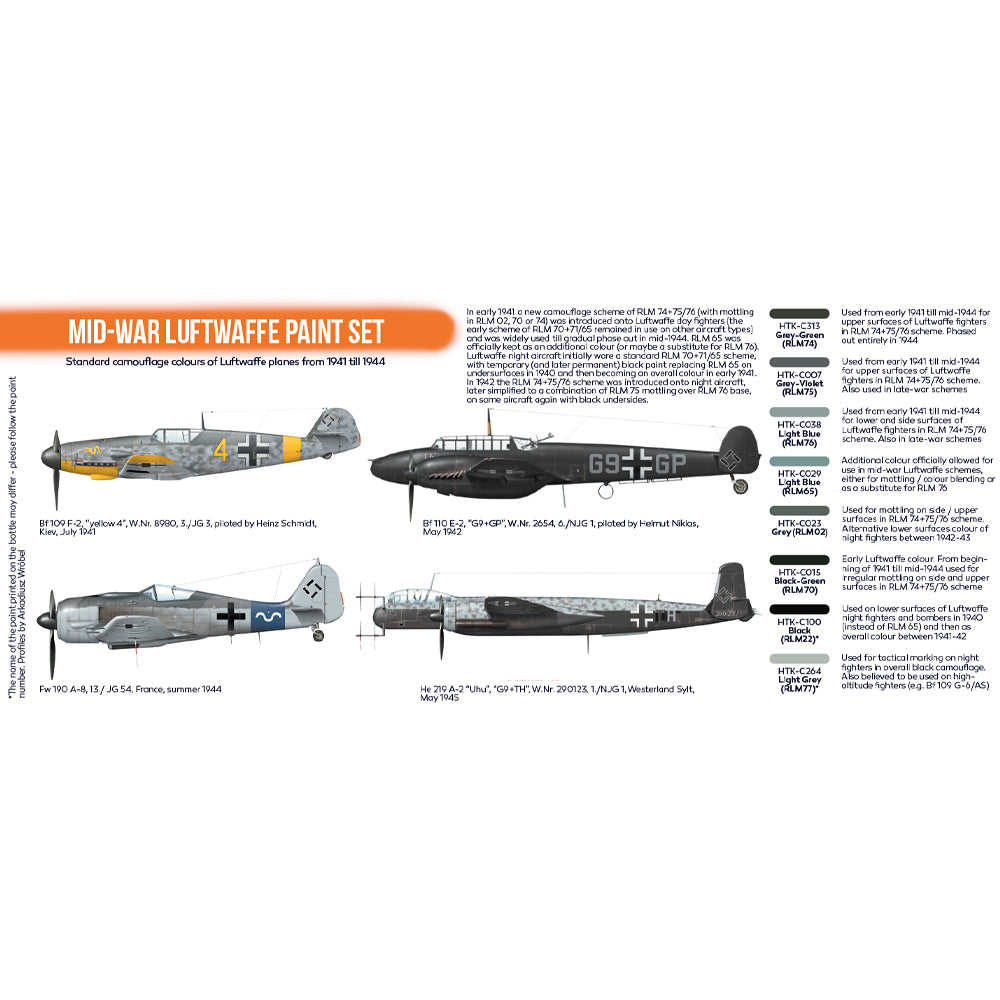 Hataka CS110 Mid-War Luftwaffe Orange Line Acrylic Paint Set