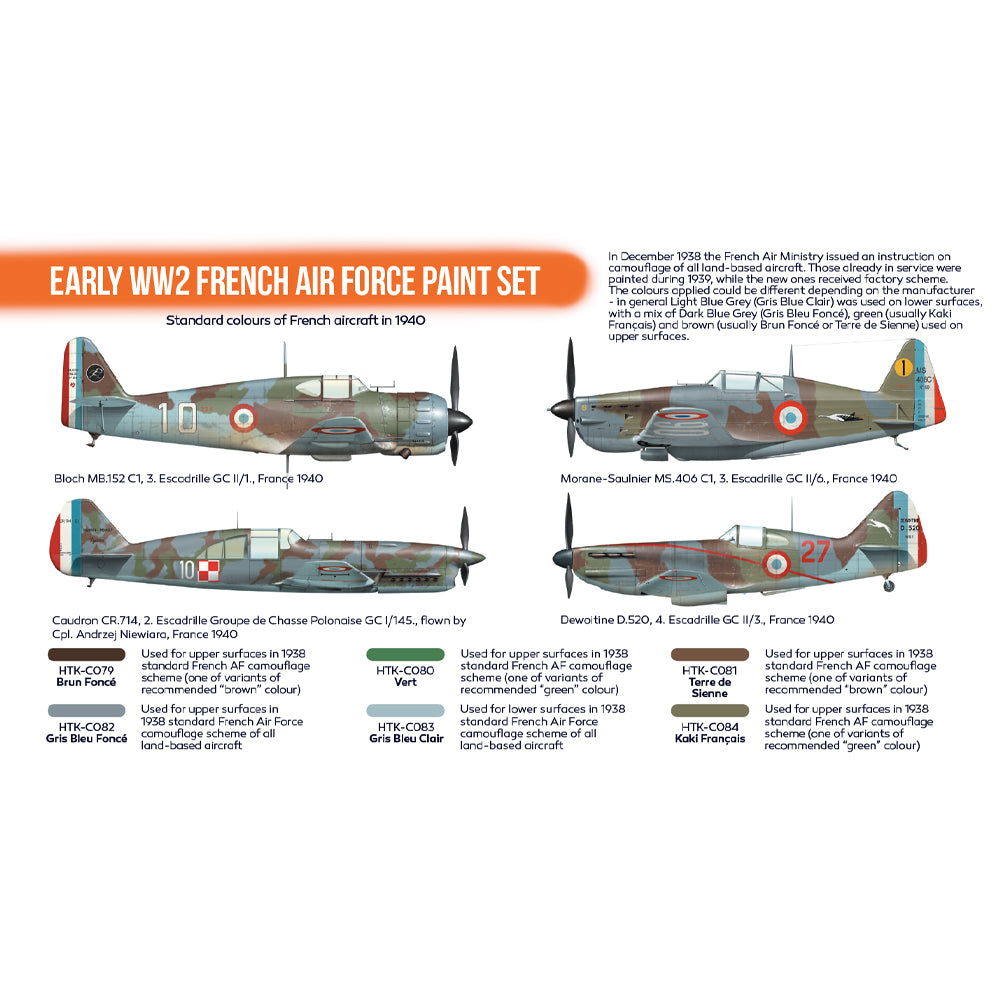 Hataka CS16 Early WW2 French Air Force Orange Line Acrylic Paint Set