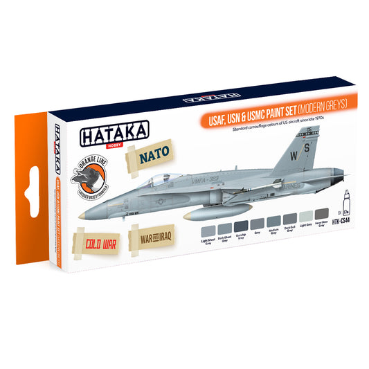 Hataka CS44 USAF, USN & USMC (Modern Greys) Orange Line Acrylic Paint Set