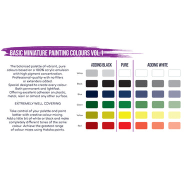 Hataka DS01 Basic Miniature Painting Colours Vol.1 Violet Line Acrylic Paint Set