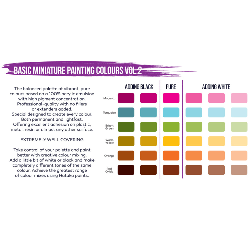 Hataka DS02 Basic Miniature Painting Colours Vol.2 Violet Line Acrylic Paint Set
