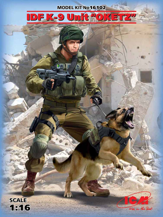 ICM 16102 K-9 Israeli Police Team Officer with dog 1:16 Figure Model Kit