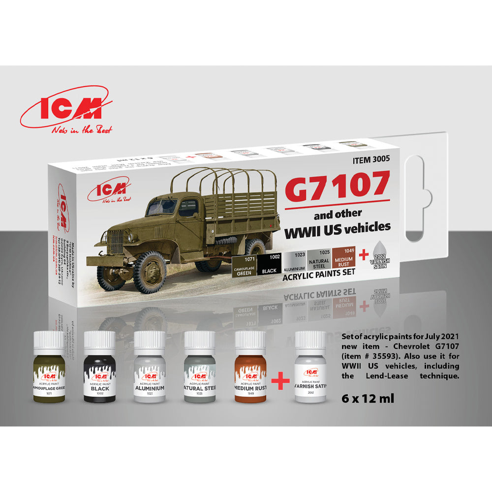 ICM 3005 G7107 & Other WWII US Vehicles Acrylic Paint Set