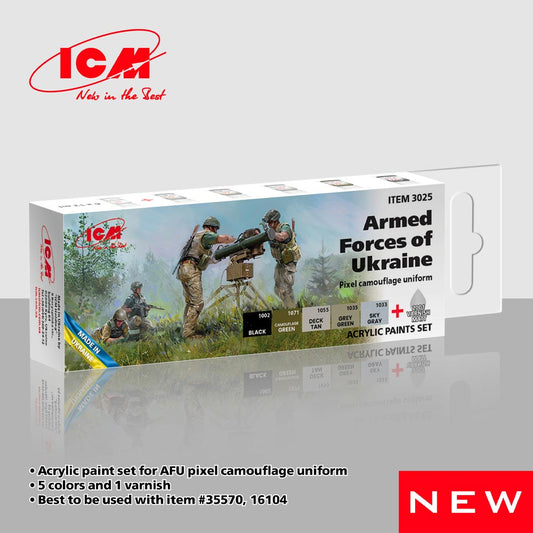ICM 3025 Armed Forces of Ukraine Acrylic 6-Paint ICM35750 Model Kit Set Pixel Camo