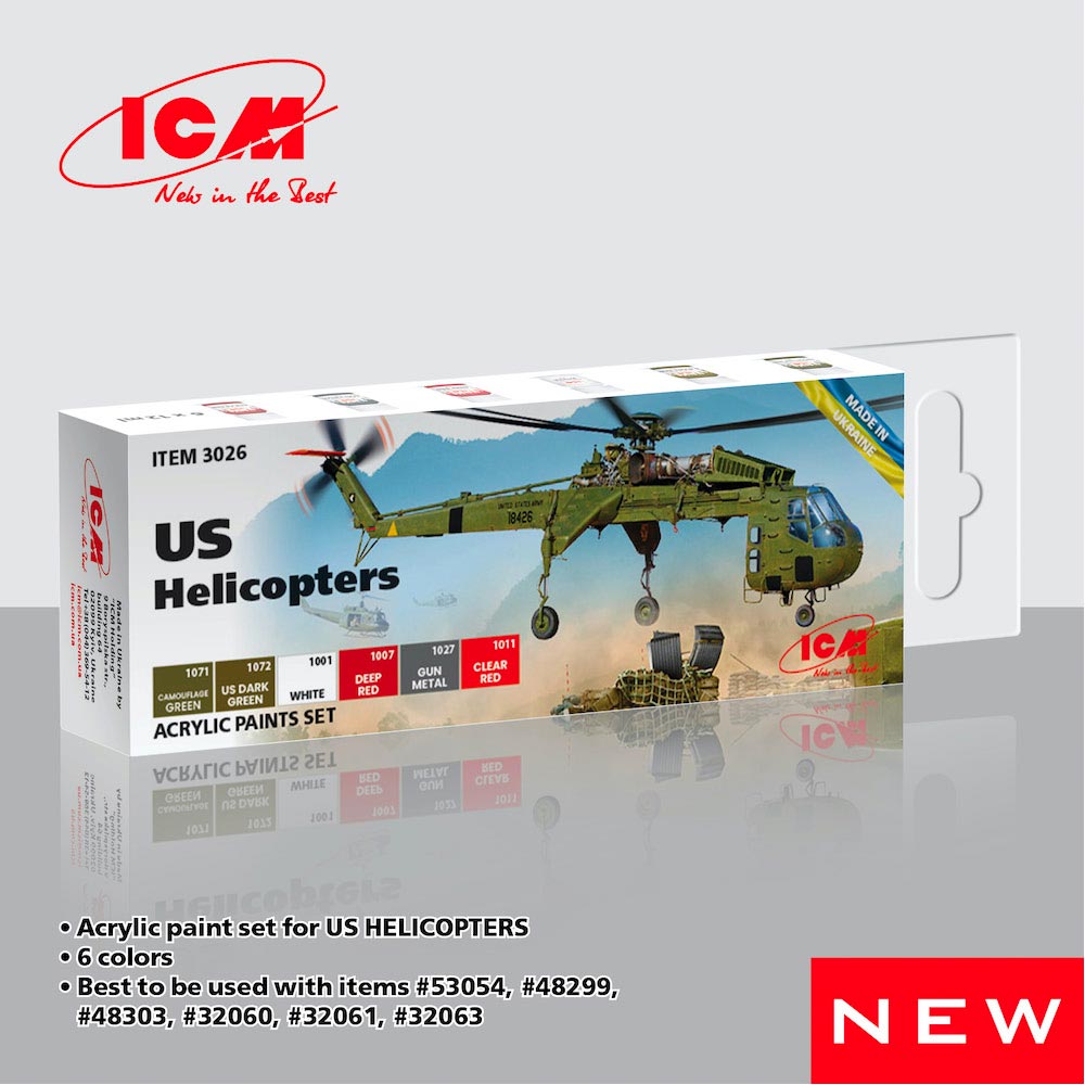 ICM 3026 US Helicopters Acrylic Paint Set 6x12ml for 53054 Sikorsky Model Kit