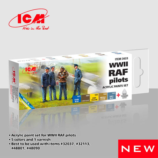 ICM 3033 WWII RAF Pilots Acrylic Paint Set 6x12ml Ideal for ICM48090 Model Kit