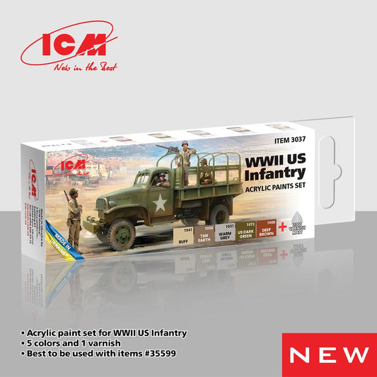ICM 3037 WWII USS Infantry Acrylic Paint Set 6x12ml for ICM35599 Model Kit