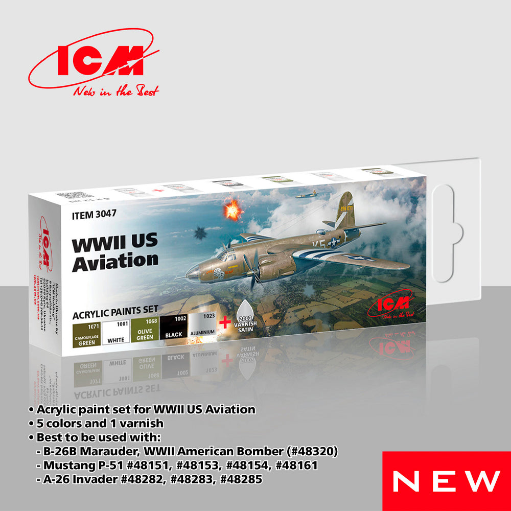 ICM 3047 WWII US Aviation Acrylic Paint Set 6x12ml for ICM48320