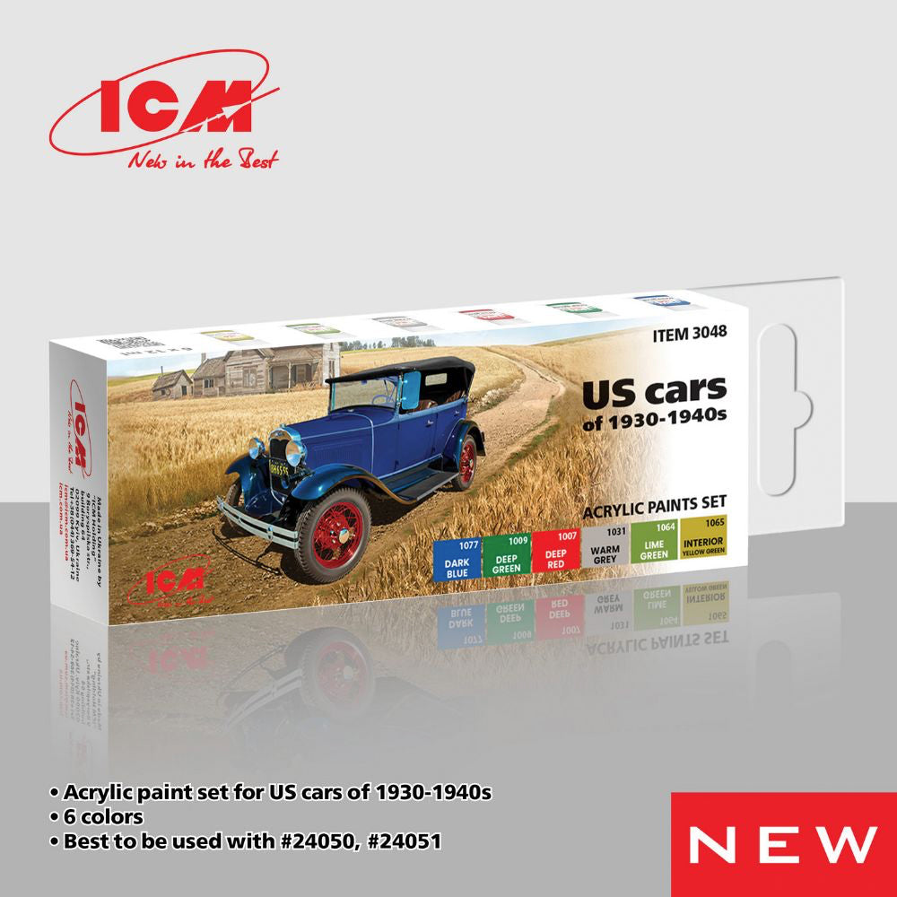 ICM 3048 US Cars of 1930-40s for ICM24050 Model A Model Kit Paint Set