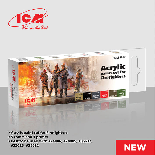 ICM 3057 Firefighters Acrylic Paint Set 6 x12ml Bottles for ICM Model Kits