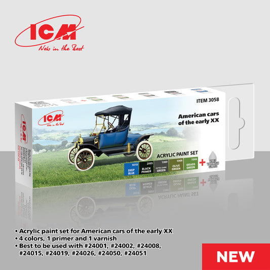 ICM 3058 American Cars of the 20s & 30s Model Kit Acrylic Paint Set