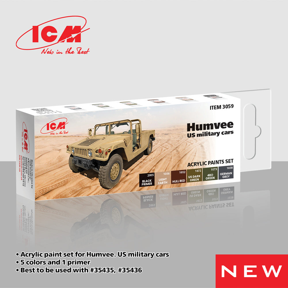 ICM 3059 Humvee US Military Cars Model Kit Acrylic Paint Set 6x12ml Bottles
