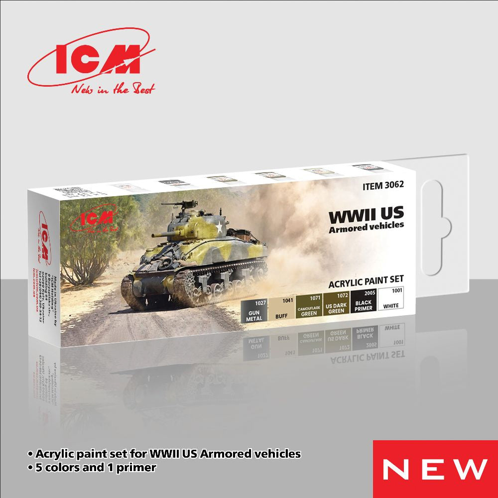ICM 3062 WWII US Armoured Vehicles Model Acrylic Paint Set