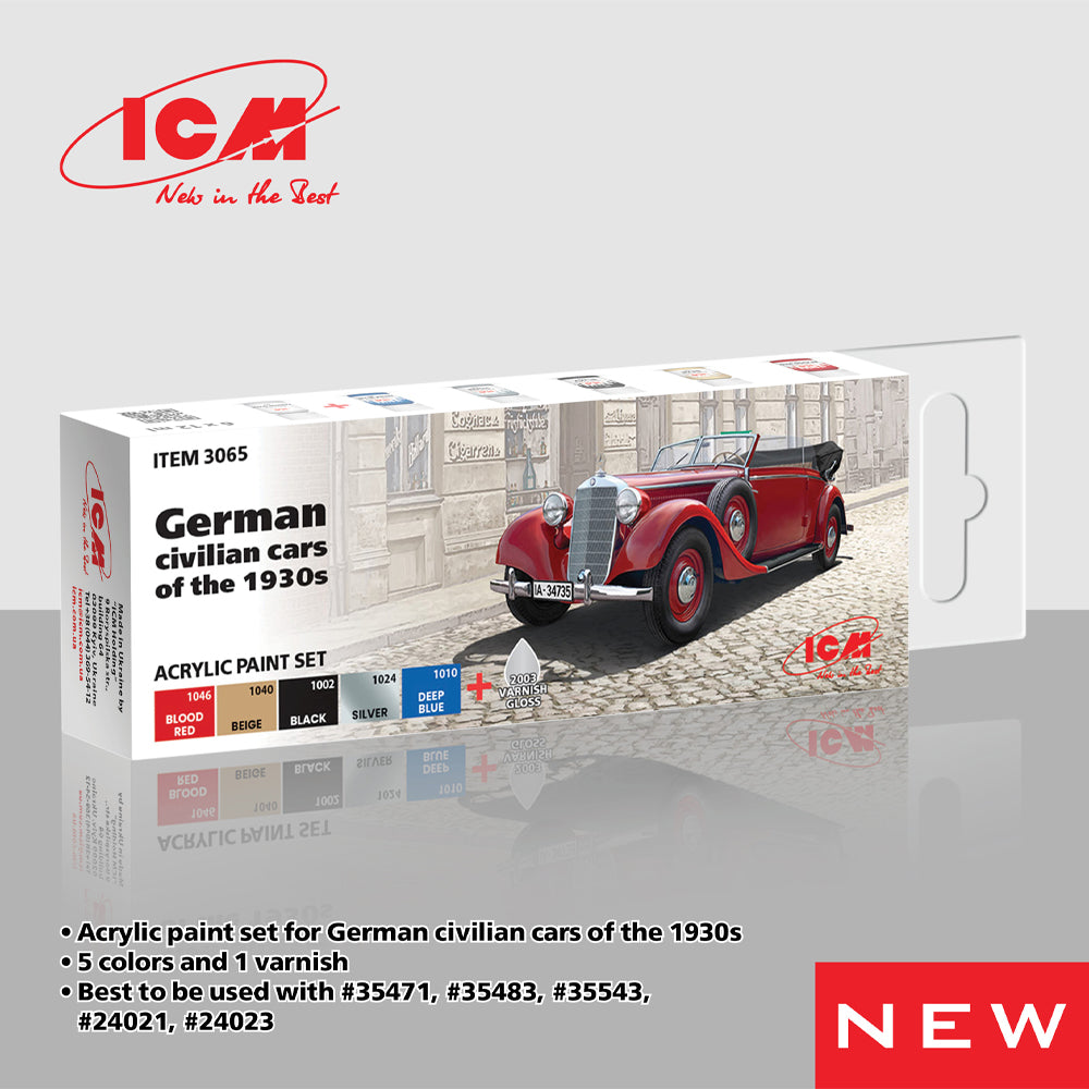 ICM 3065 German Civilian Cars of the 1930s Model Kit Acrylic Paint Set