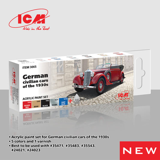ICM 3065 German Civilian Cars of the 1930s Model Kit Acrylic Paint Set