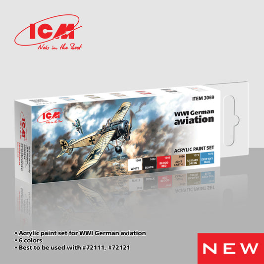 ICM 3069 WWI German Aviation & Aircraft Model Kit Acrylic Paint Set