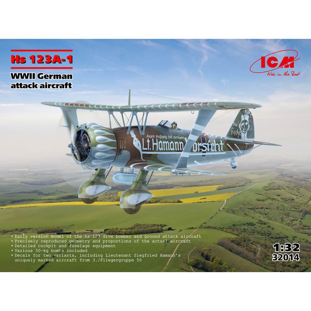 ICM 32014 Henschel Hs 123A-1 WWII German Attack Aircraft 1:32 Model Kit