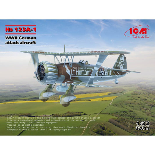 ICM 32014 Henschel Hs 123A-1 WWII German Attack Aircraft 1:32 Model Kit