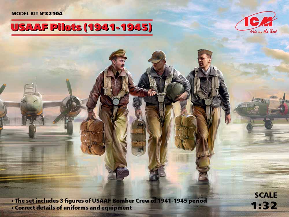 ICM 32104 USAAF Pilots (1941-1945) (3 walking figures) 1:32 Figure Model Kit