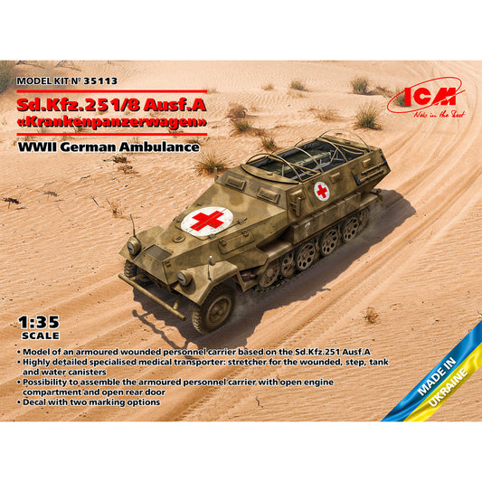 ICM 35113 Sd.Kfz.25 1/8 Ausf.A WWII German Ambulance 1:35 Model Kit