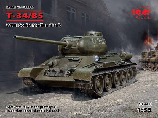 ICM 35367 Soviet –¢-34/85 WWII Soviet Medium Tank 1:35 Military Vehicle Model Kit