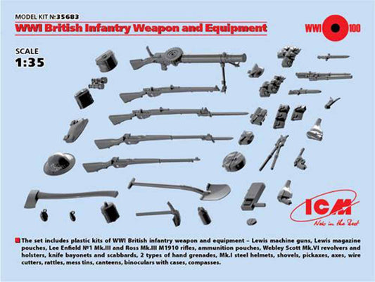 ICM 35683 WWI British Infantry Weapons and Equipment 1:35 Figure Model Kit