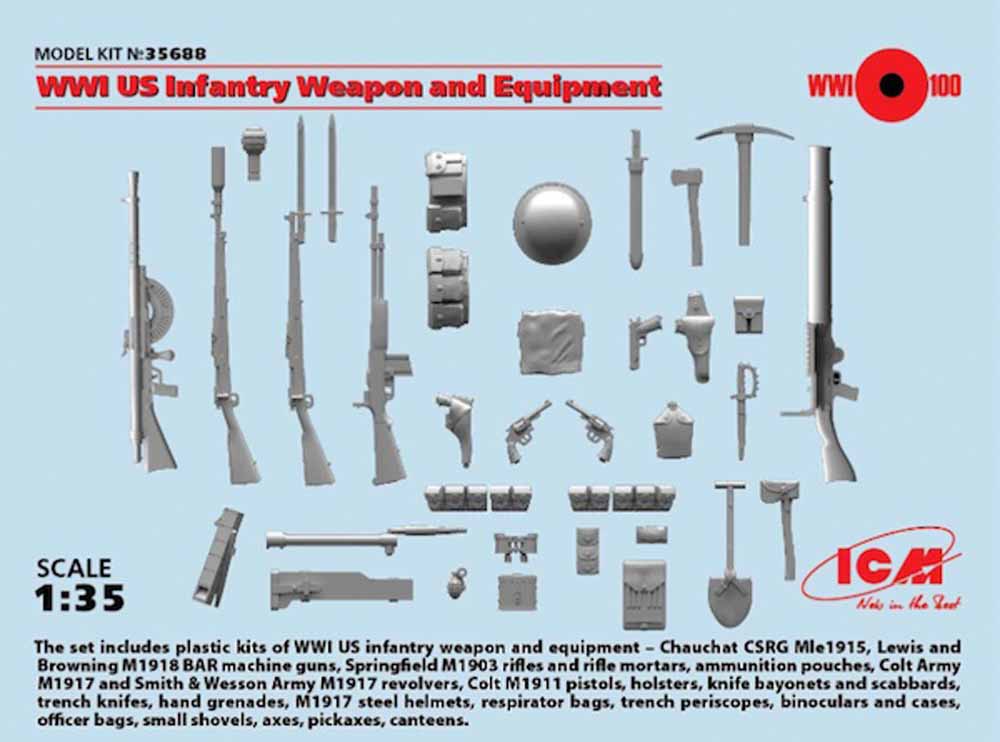ICM 35688 WWI U.S. Infantry Weapon and Equipment 1:35 Figure Model Kit