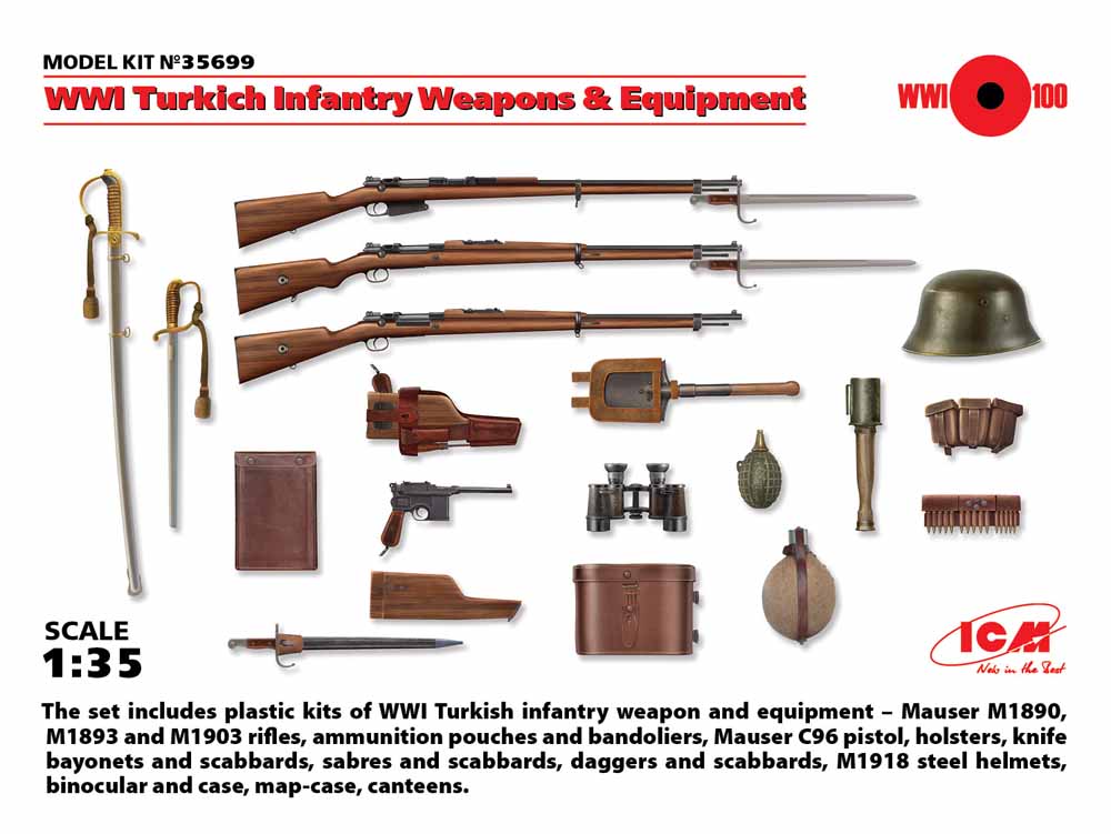 ICM 35699 Turkish Infantry (1915-1918) Weapons & Equipment 1:35 Model Kit Figure