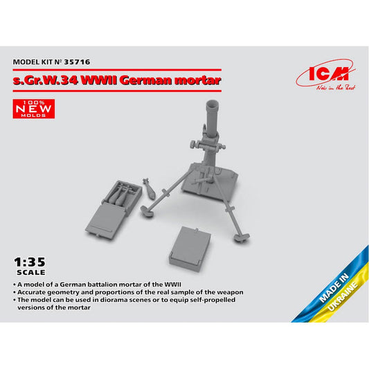 ICM 35716 s.Gr.W.34 WWII German Mortar 1:35 Plastic Model Kit