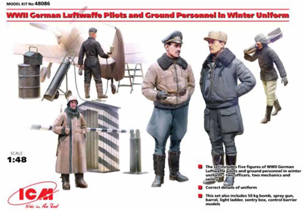 ICM 48086 WWII German Luftwaffe Pilots & Ground Personnel 1:48 Model Kit Figure