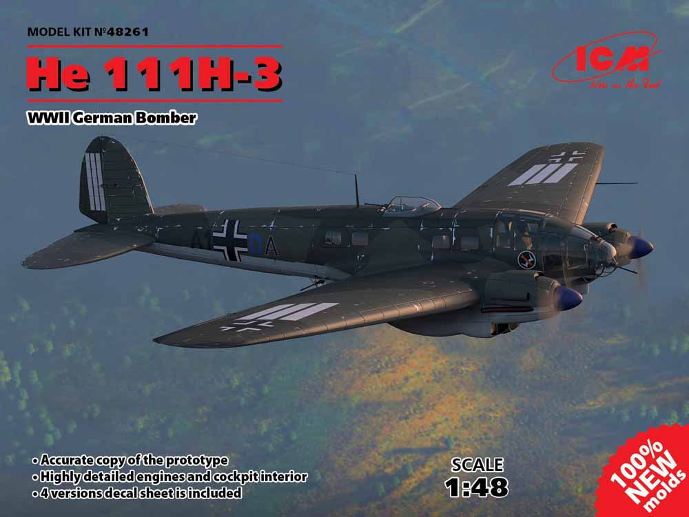 ICM 48261 Heinkel He-111H-3 WWII German Bomber 1:48 Aircraft Model Kit