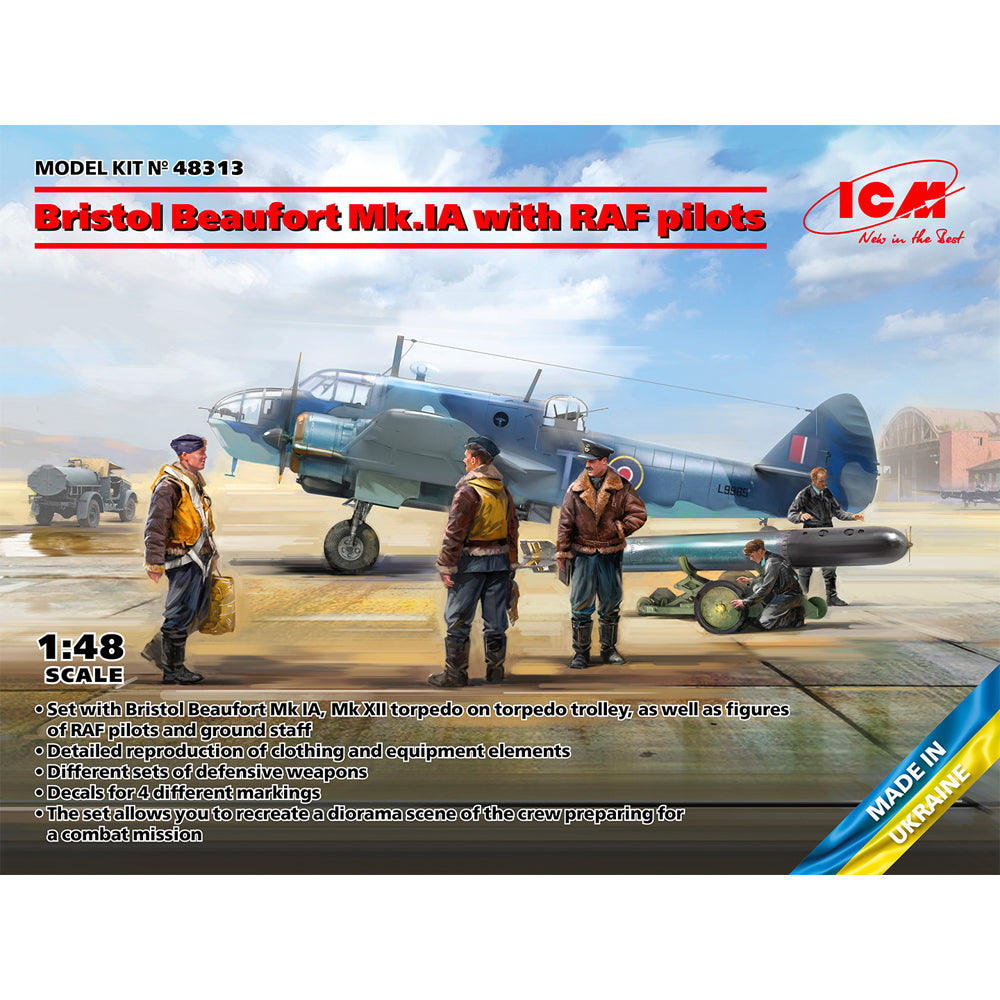ICM 48313 Bristol Beaufort Mk.IA w/RAF Pilots 1:48 Model Kit