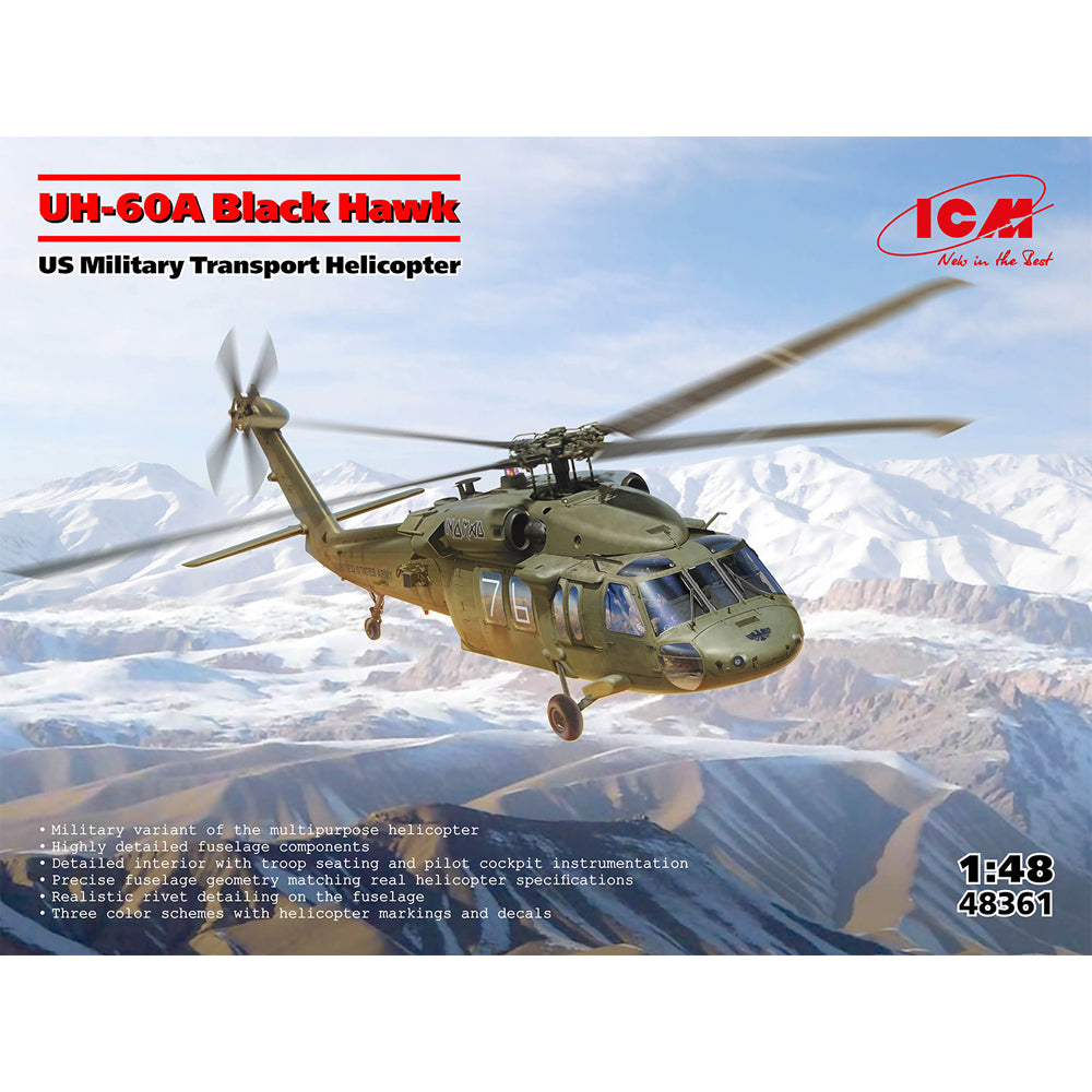 ICM 48361 UH-60A Black Hawk US Military Transport Helicopter 1:48 Model Kit