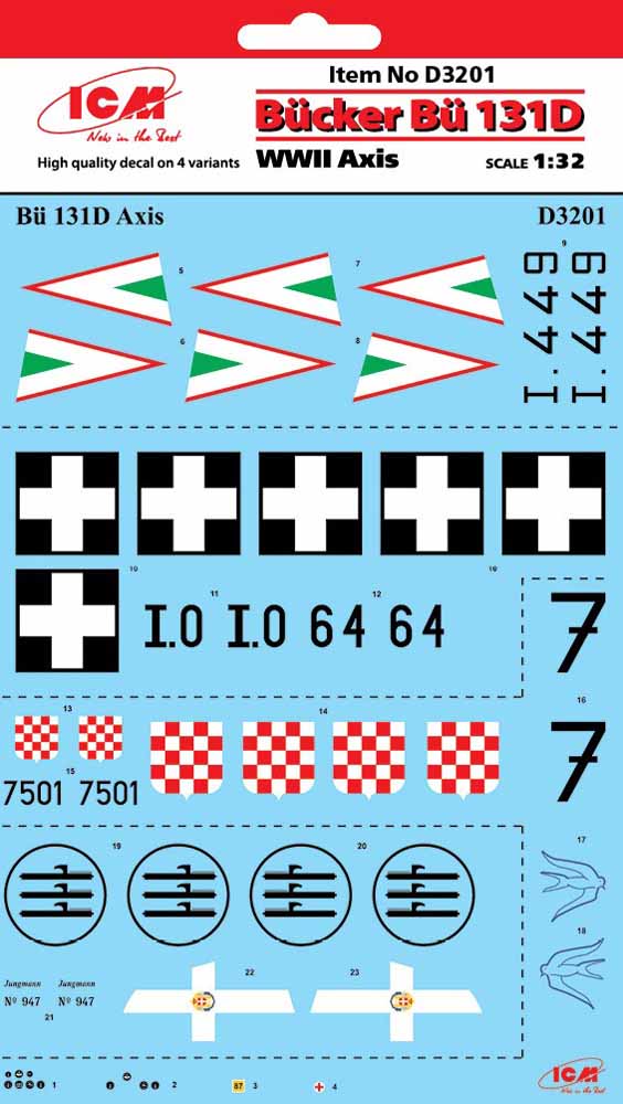 ICM D32001 Bucker Bu-131D Axis WWII 1:32 Aircraft decals (military)