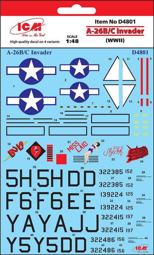 ICM D48001 Douglas A-26B/C Invader Laid 'Bula' 1:48 Aircraft decals (military)