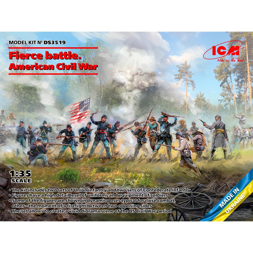 ICM DS3519 American Civil War Fierce Battle Infantry Diorama Set 1:35 Model Kit