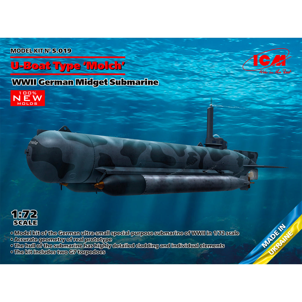 ICM S019 U-Boat Type 'Molch' WWII German Midget Submarine 1:72 Model Kit