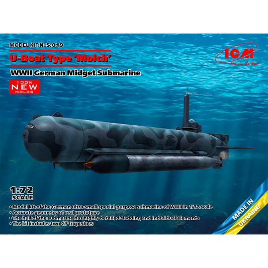 ICM S019 U-Boat Type 'Molch' WWII German Midget Submarine 1:72 Model Kit