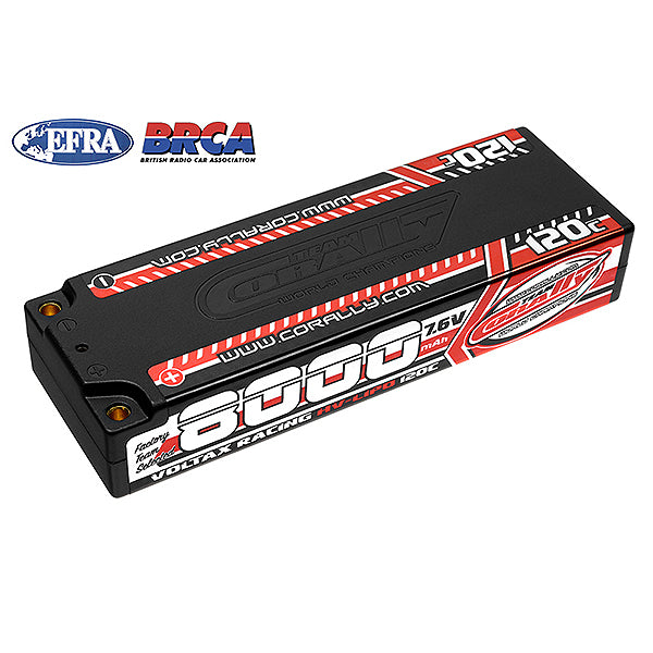 Corally Voltax 120C LiPo Hv Battery 8000 mAh 7.6V Stick 2S 4mm Bullit C-49623