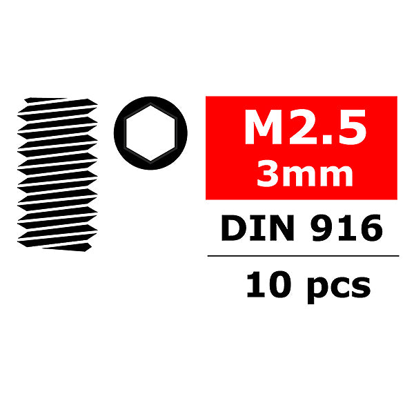 Corally Steel Set Screws M2.5 X 3mm Hex 10pcs C-3004-25-03